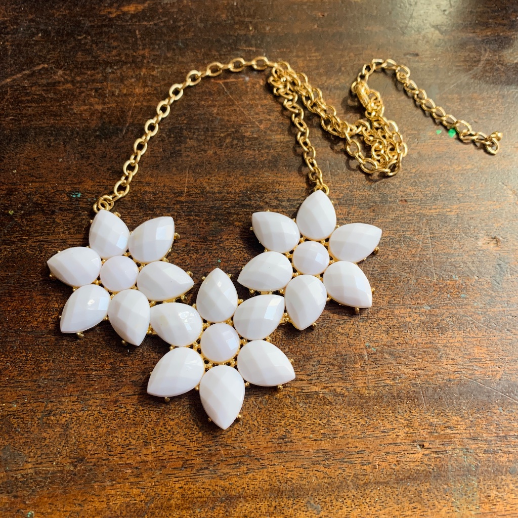 Brides Bright White Faceted Acrylic Stone Flower Necklace - White Bridal Choker